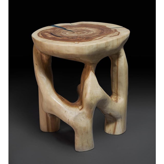 Unique chainsaw carved wooden functional sculpture usable as a multifunctional piece such as, tabouret, side table, night...