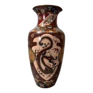 Early 20th Century Cloisonne Enameled Vase With Pheasants & Dragon