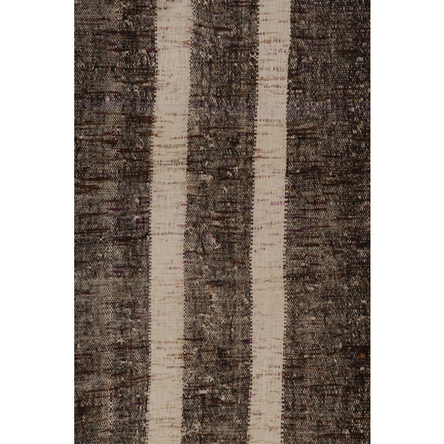 Vintage Turkish Kilim Rug in Beige-Brown Stripe Patterns For Sale In New York - Image 6 of 8
