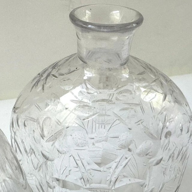 Transparent Pair English Harry Powell for Whitefriars Glass Spanish Cut Decanters For Sale - Image 8 of 12