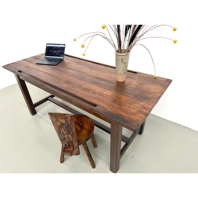 Pine Worktable with Grooved Top and Satin Brown Finish, 1960s For Sale - Image 14 of 18