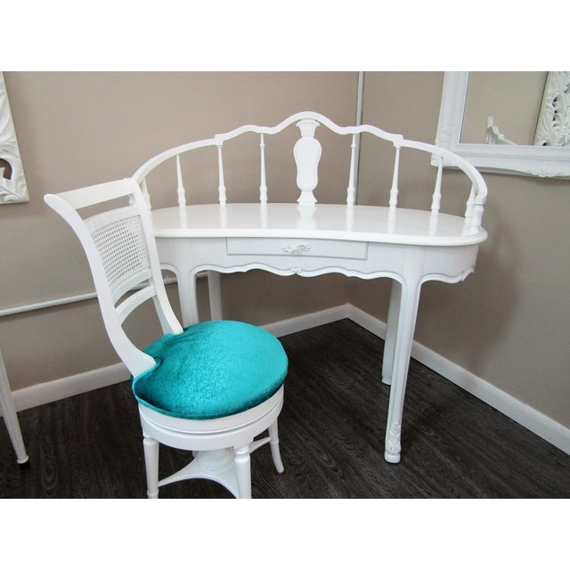 Hollywood Regency Kidney Shaped Vanity Writing Desk With Upholstered Swivel Chair