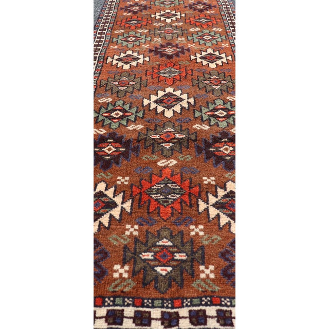 Vintage Turkish Kars Runner With Tribal Motif Design in Orange-Brown Colors 1'9 X 6'5 For Sale In Atlanta - Image 6 of 12