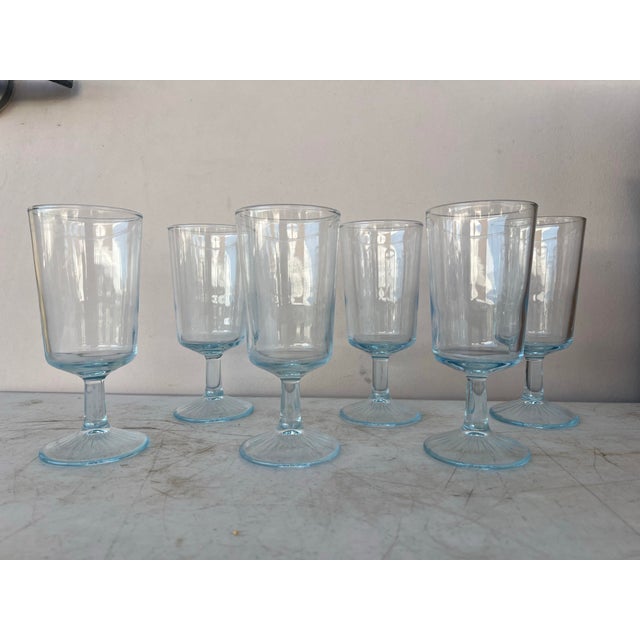 Vintage Aqua Blue Tint Wine Goblets- 6 For Sale - Image 4 of 9