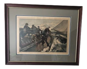 19th Century Harper’s Weekly Engraving, “Yacht Racing: Rounding the Buoy - Haul in the Main Sheet” Framed
