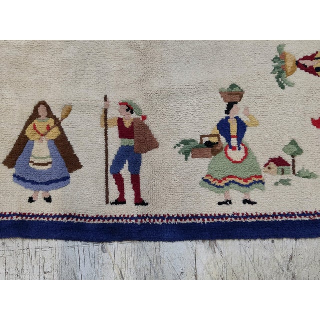 Textile Mid-20th Century Vintage Hand-Loomed Folk Art Wool Rug in Ivory & Navy Blue, 9' X 12' For Sale - Image 7 of 10