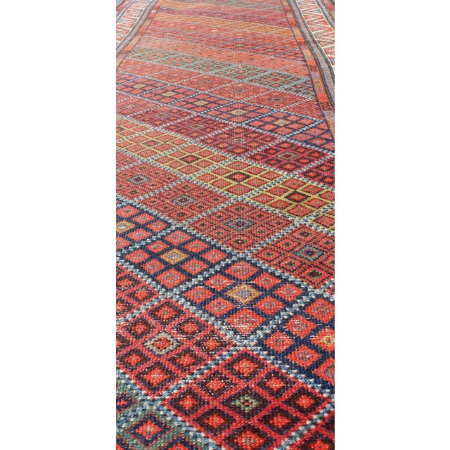 Antique Persian Malayer Runner With Diagonal Diamond Sub-Geometric Design For Sale - Image 4 of 7