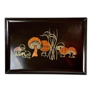 Mid Century Era Couroc Serving Tray With Mushroom Landscape Motif For Sale