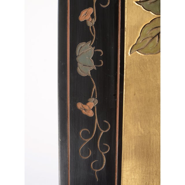 Vintage Asian Gold Leaf Coromandel 4-Panel Folding Screen With Birds in Nature Scenes For Sale - Image 9 of 18