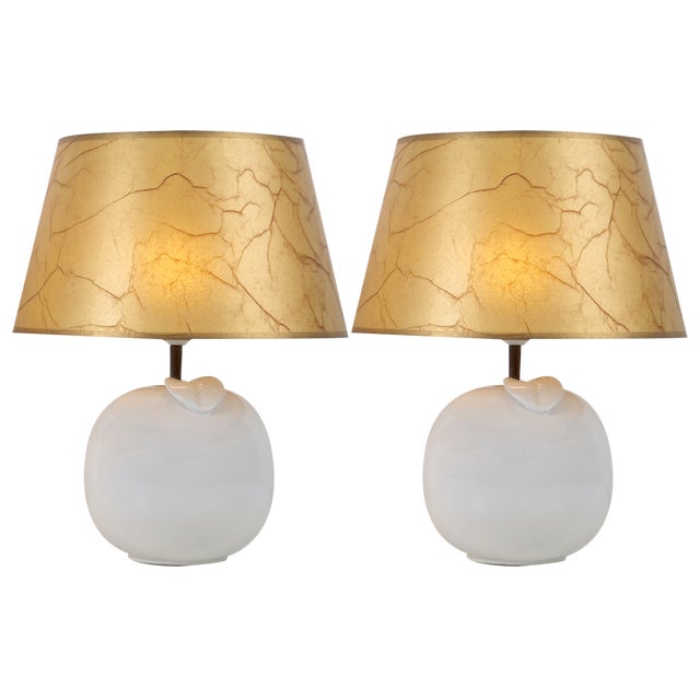 White Ceramic Apple Table Lamp, 1970s, Set of 2 For Sale