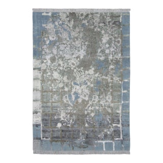 Rug & Kilim’s Distressed Contemporary Floral Rug, in Gray & Blue Hues For Sale