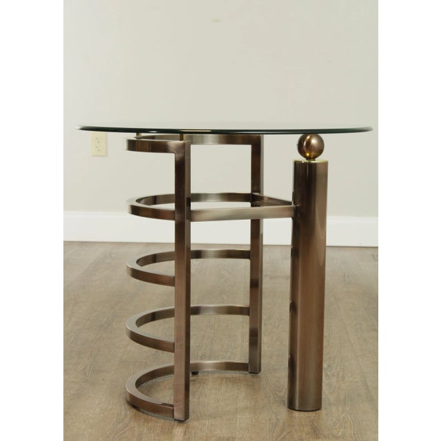 Postmodern Design Institute of America Brushed Steel Round Glass Top Side Table For Sale - Image 3 of 13