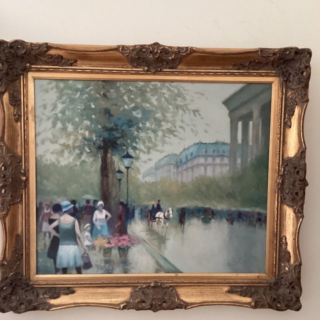 Vintage Impressionist Oil Painting on Canvas “ Paris Streets“ Signed Framed For Sale - Image 12 of 12