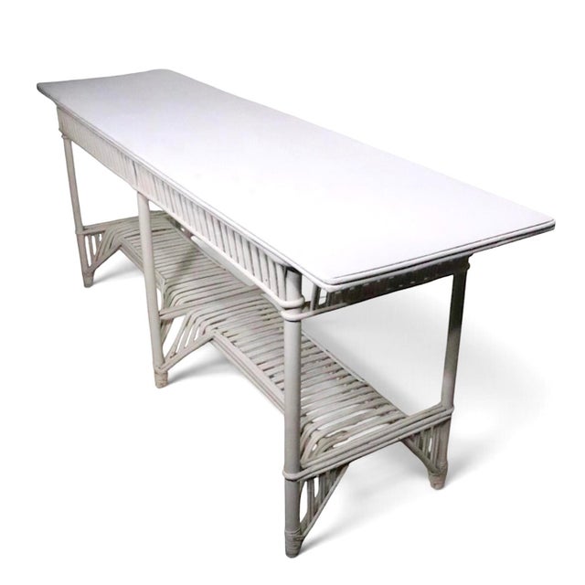 Early 20th Century Large Stick Wicker Console Table in White Paint Finish For Sale - Image 10 of 18