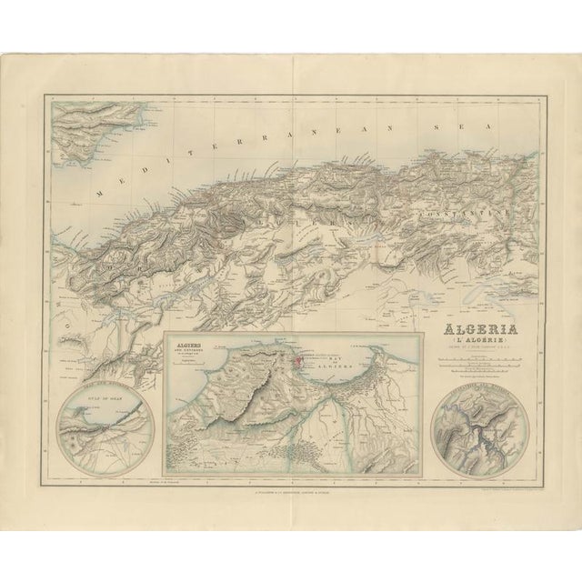 Antique Map of Algeria with Algiers, Oran and Constantine Insets, 1860 For Sale - Image 3 of 8