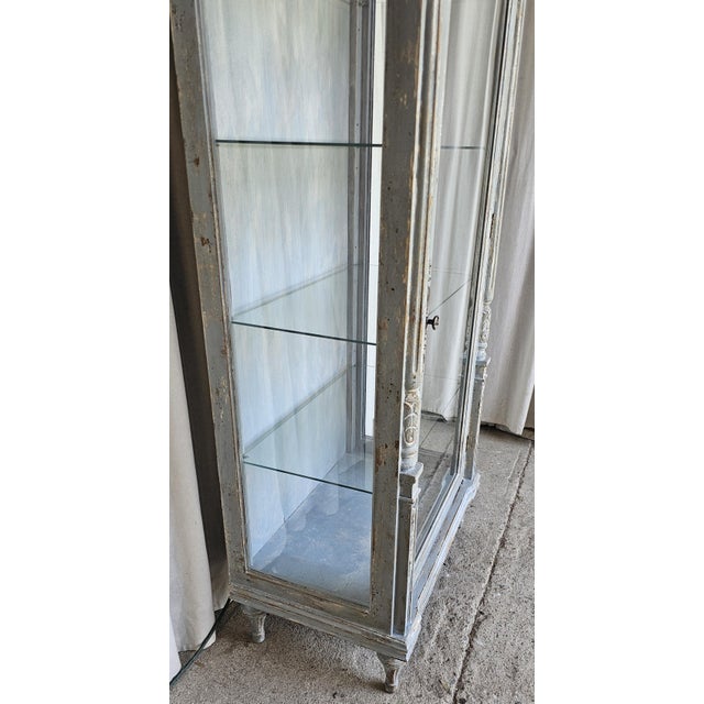 1930s Vitrine Cabinet, French Bluish Display Cabinet/ Case, Cracked / Peeling Finish For Sale - Image 15 of 18