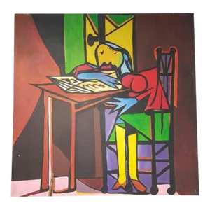 1930s "Woman Reading" Cubist Figurative Oil Painting by Ray Martinez