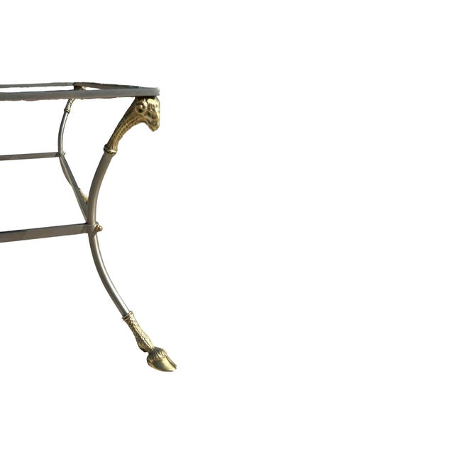 Mid-Century Modern Mid Century Modern Maison Jansen Style Square Large Coffee Table Brass Glass Regency Rams Head Ram Italy For Sale - Image 3 of 10