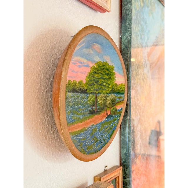 Vintage Original Concave Bluebonnet Painting in Primitive Style Bowl For Sale In Dallas - Image 6 of 8