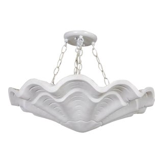 John Dickinson Style White Plaster Shell Form Pendant Light Fixture For Sale
