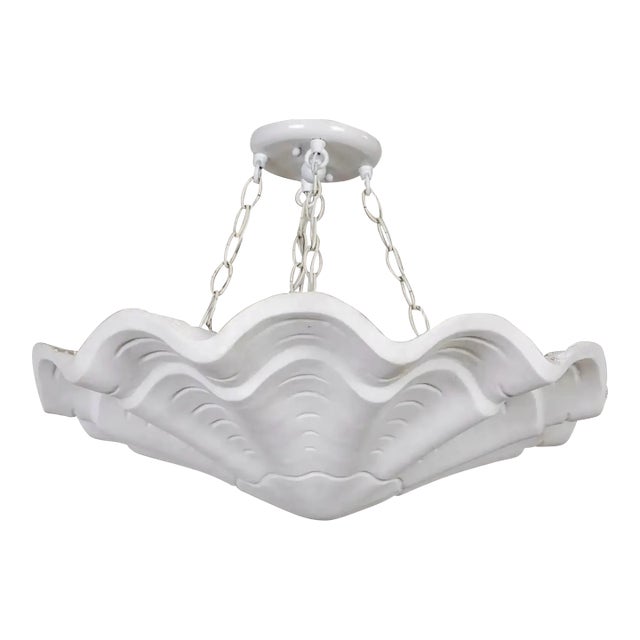 John Dickinson Style White Plaster Shell Form Pendant Light Fixture For Sale