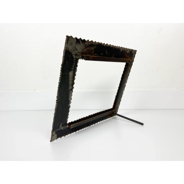 Gray Vintage Brutalist Torch Cut Metal Picture Frame For Sale - Image 8 of 13