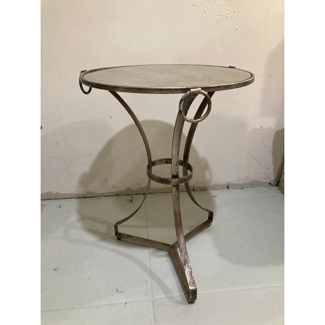 Modern Gueridon Silver Leaf on Metal Table With Inset Antique Mirror Top -1 For Sale - Image 3 of 10