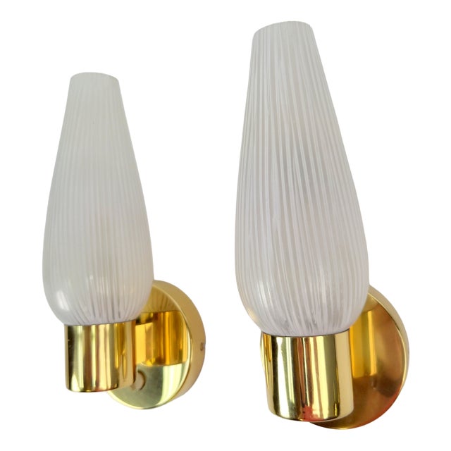 Mid-Century Swedish Wall Lamps in Brass and Glass, 1970, Set of 2 For Sale