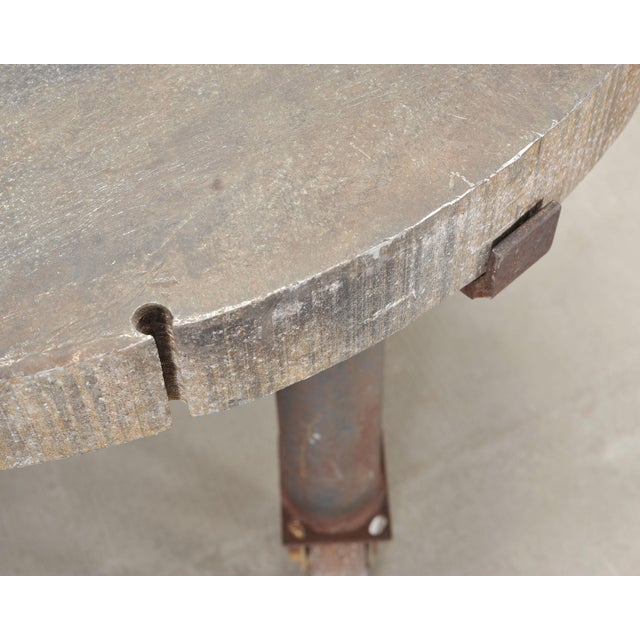 Industrial Style Round Machined Iron Center Table on Casters For Sale - Image 12 of 18
