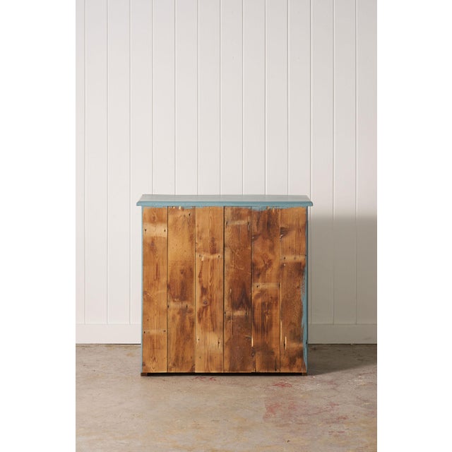 Late 19th Century Antique English Pine Blue Painted Cabinet With Interior Shelves + Scalloped Apron For Sale - Image 5 of 10