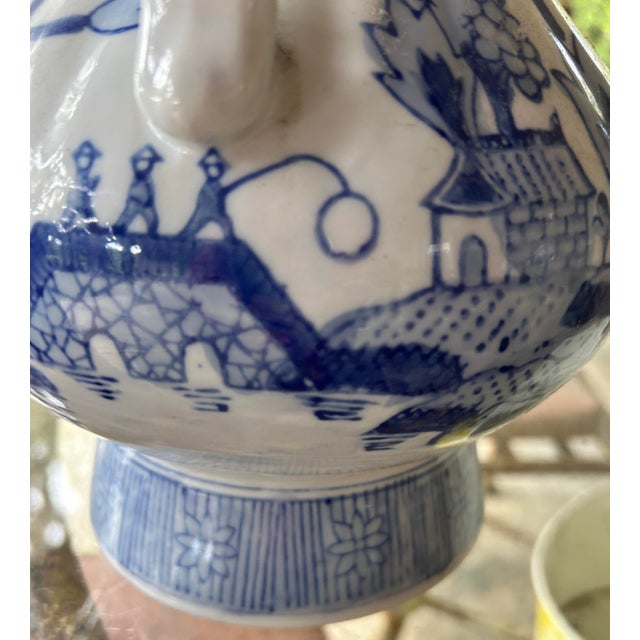 Mid 20th Century Vintage Chinese Blue & White Porcelain Chinoiserie Large Pitcher For Sale - Image 5 of 8