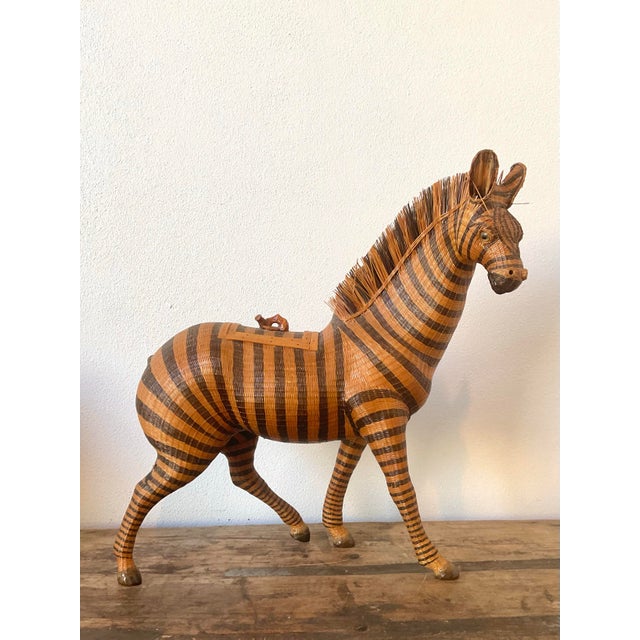 Wood Vintage Shanghai Weave Zebra Basket For Sale - Image 7 of 12