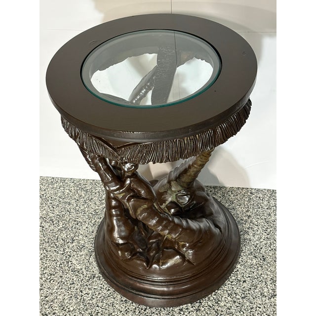 Hollywood Regency Vintage Hollywood Regency Tropical Palm Tree and Monkey Accent Table For Sale - Image 3 of 4