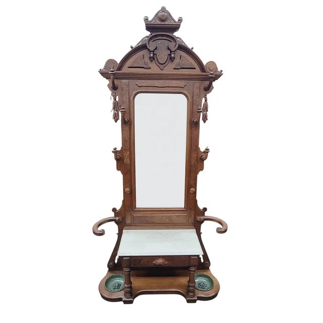 Step into the elegance of the 19th century with this beautifully preserved Victorian Eastlake hall tree. Featuring...