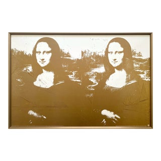 Andy Warhol Foundation Vintage 1993 Lithograph Print Large Framed Pop Art Poster " Two Golden Mona Lisas " 1980 For Sale