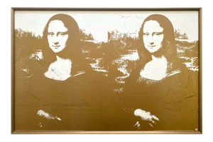 Andy Warhol Foundation Vintage 1993 Lithograph Print Large Framed Pop Art Poster " Two Golden Mona Lisas " 1980