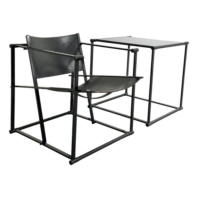 FM62 Chair and Table in Black Leather by Radboud Van Beekum for Pastoe, 1980s, Set of 2 For Sale