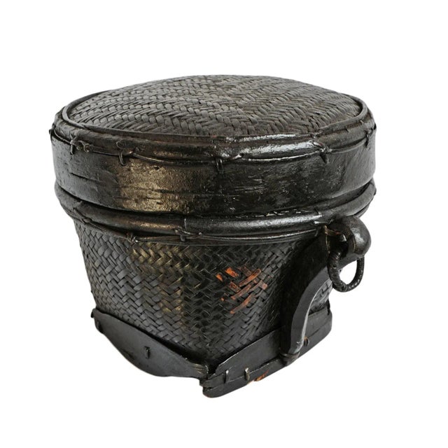 Textile Vintage Round Akha Thai Basket For Sale - Image 7 of 7