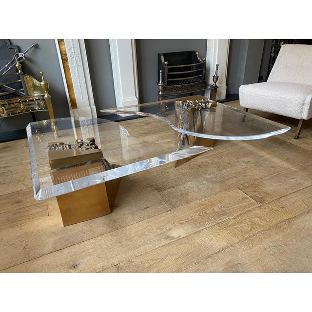 Large Coffee Table in Brass and Acrylic Glass, 1970s, Set of 2 For Sale - Image 13 of 18