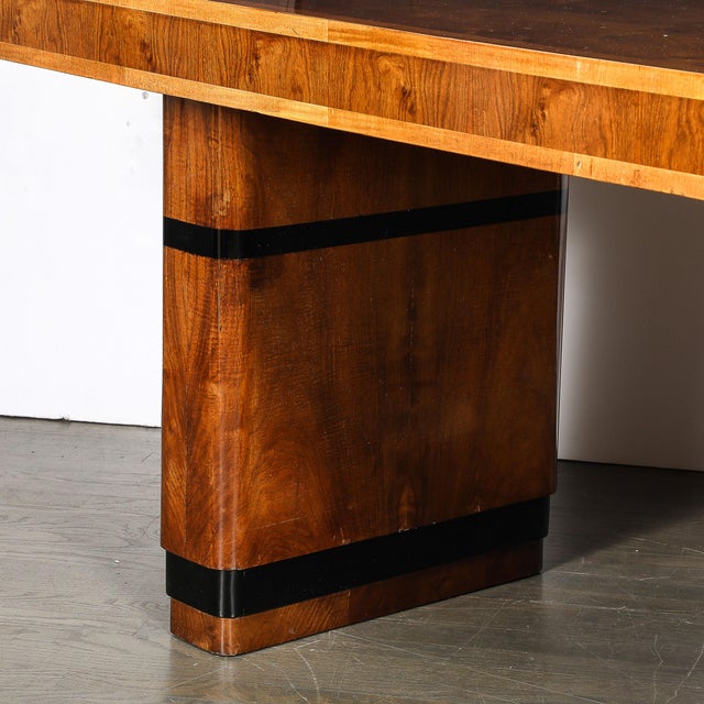 Art Deco Streamlined Book-Matched & Burled Walnut W/ Black Lacquer Dining Table For Sale - Image 13 of 18