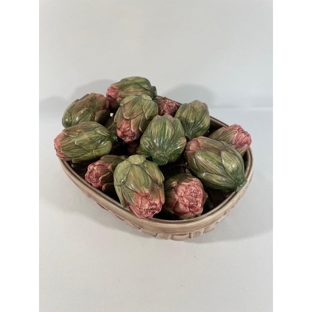 Ceramic Vintage Italian Ceramic Majolica Artichoke Basket For Sale - Image 7 of 15