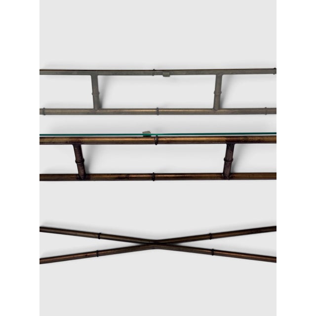 1970s 1970s Hollywood Regency Faux Bamboo Bronze Tone Metal Console Sofa Table For Sale - Image 5 of 15