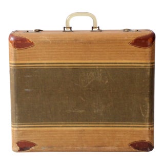 Vintage Striped Canvas Suitcase Circa 1930 For Sale