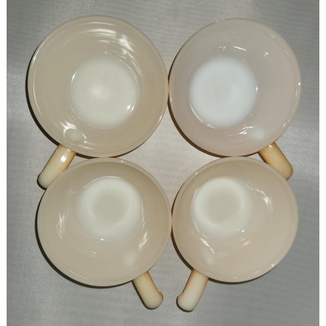 Mid 20th Century Vintage Fire King Peach Luster Beehive Ovenware Handled Soup Bowl With Lid Set of 4 - Beehive Design For Sale - Image 5 of 13