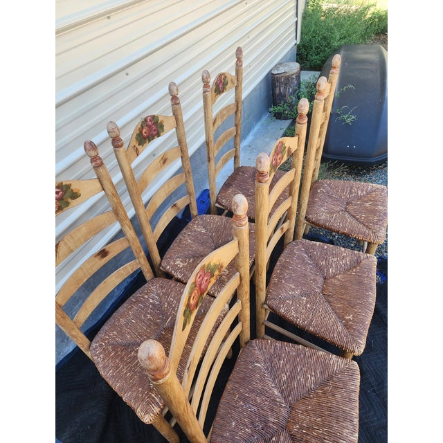 1960s 1960s Ladder Back Rush Seat Dining Chairs - Set of 6 For Sale - Image 5 of 5