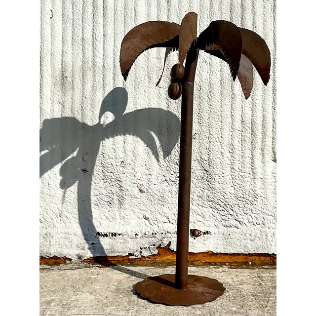 Brick Red Vintage Monumental Patinated Metal Palm Tree For Sale - Image 8 of 8