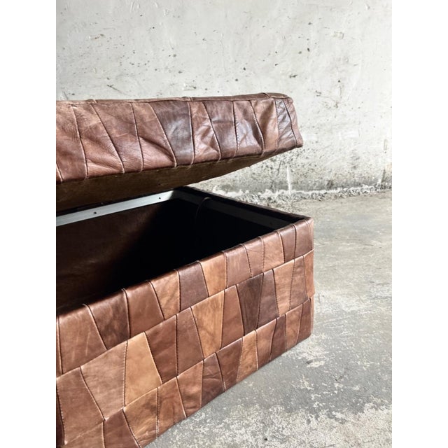 Vintage Patchwork Brown Leather Ottoman with Storage, 1970s For Sale - Image 10 of 10