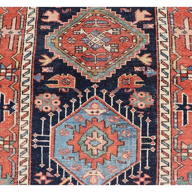 Antique Heriz Serapi Runner With Colorful Highly Stylized Medallion Design For Sale - Image 11 of 13