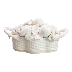 Vintage Italian White Blanc De Chine Creamware Fruit Basket Centerpiece