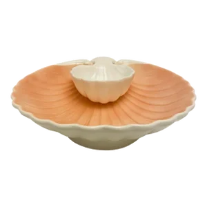 Vintage Fitz and Floyd Peachy Pink & White Ceramic Chip and Dip Server